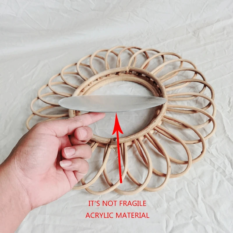miroir rond en rotin décoration artistique pour intérieur - vue 5 sur 7