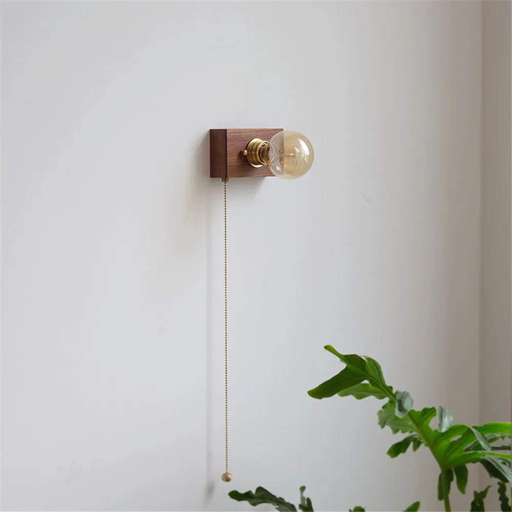 applique murale vintage en noyer edison avec interrupteur à tirette - vue 5 sur 14