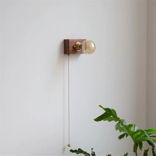 applique murale vintage en noyer edison avec interrupteur à tirette - vue 6 sur 14