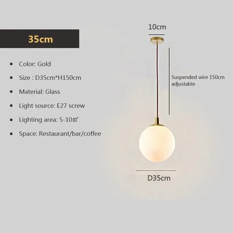 Suspension en verre nordique 8-50 cm boule ronde lampes suspendues pour la maison pour Bar chambre salon café décoration Luminaires Lustre - vue 7 sur 15