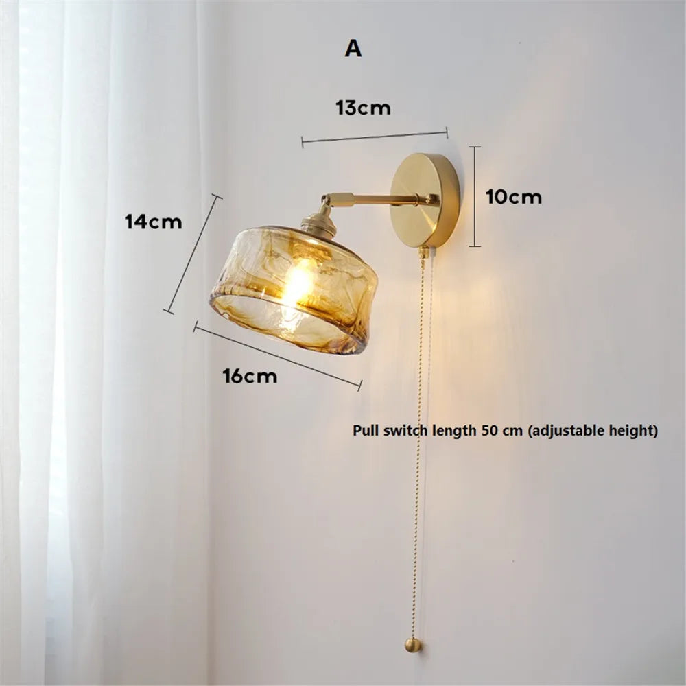 applique murale rotative rétro en verre cuivré avec interrupteur - vue 3 sur 8