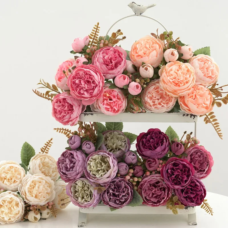 bouquet de pivoines en soie pour décoration artificielle - vue 10 sur 11