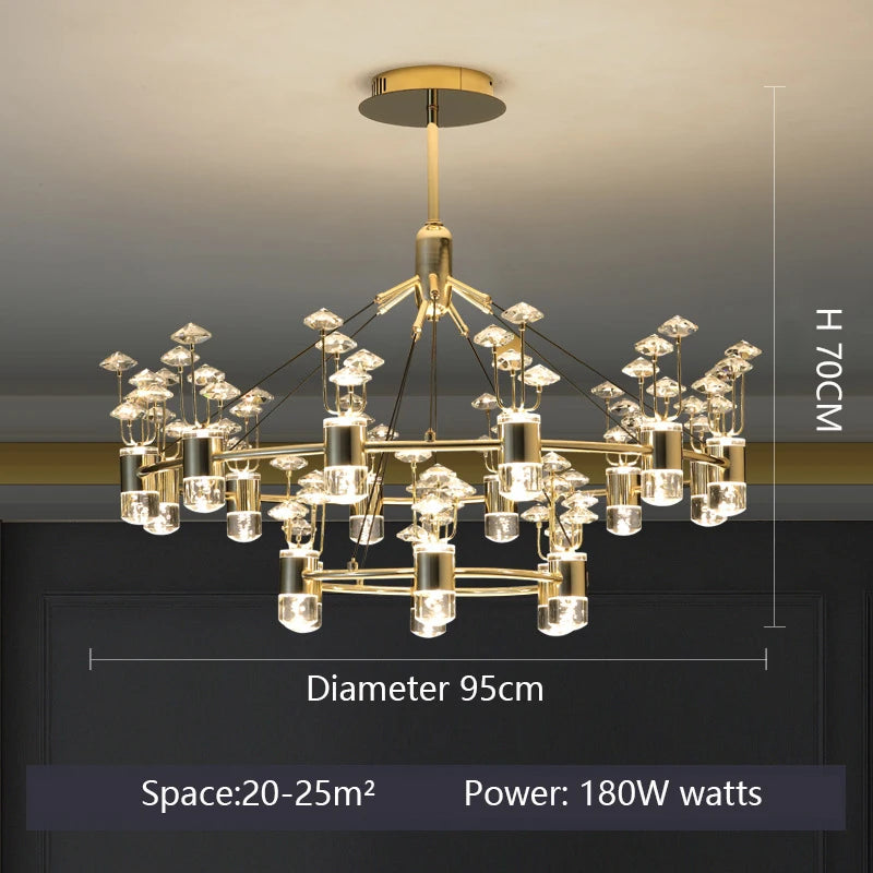 lustre long en cristal style européen avec branche simple en aluminium