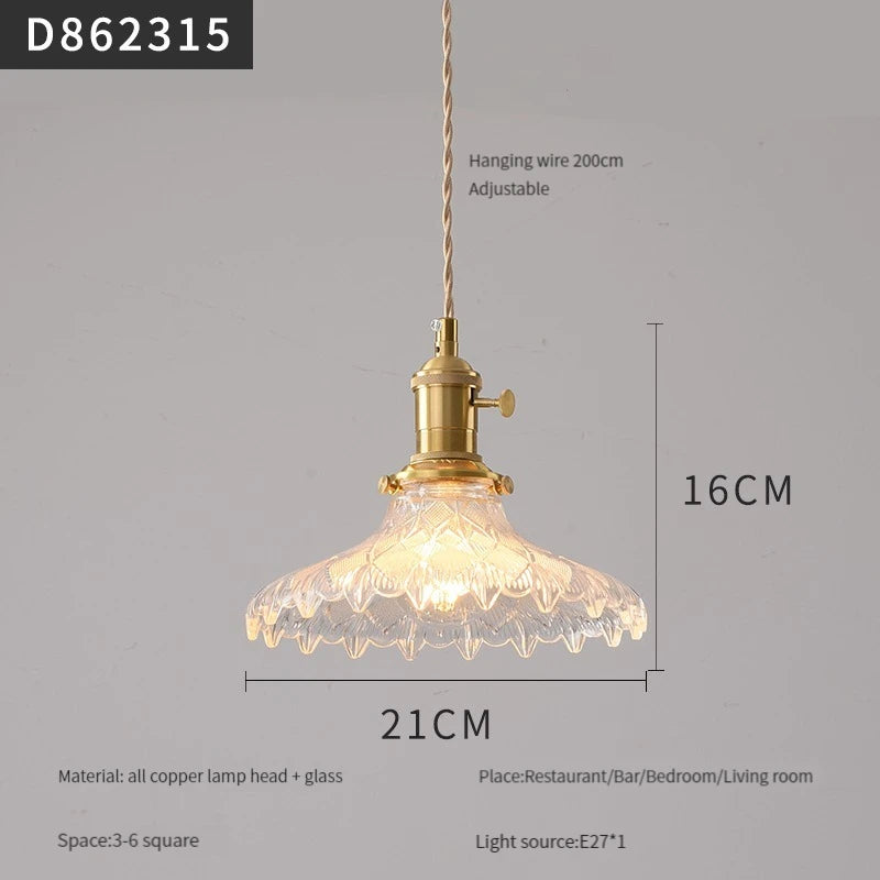 suspension moderne en laiton avec abat-jour rustique en verre de noyer - vue 22 sur 30