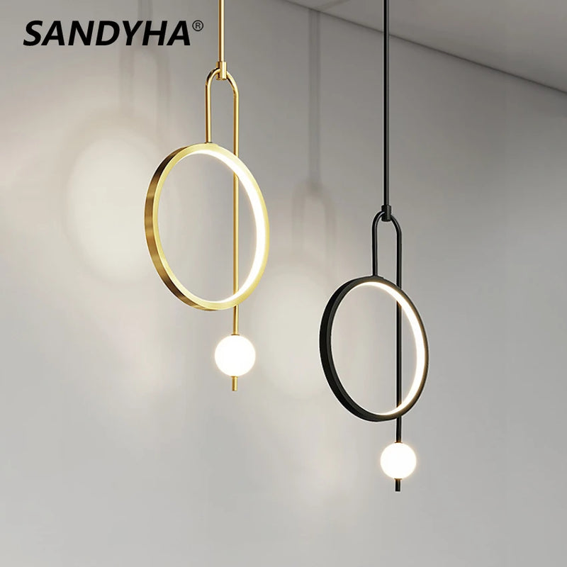 SANDYHA Moderne suspension Plafonnier anneau rond verre décoration de la maison accessoires chambre salle à manger Lustre intérieur