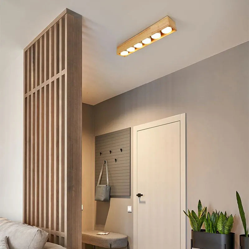 plafonnier minimaliste bois brut intérieur chambre bureau couloir vestiaire