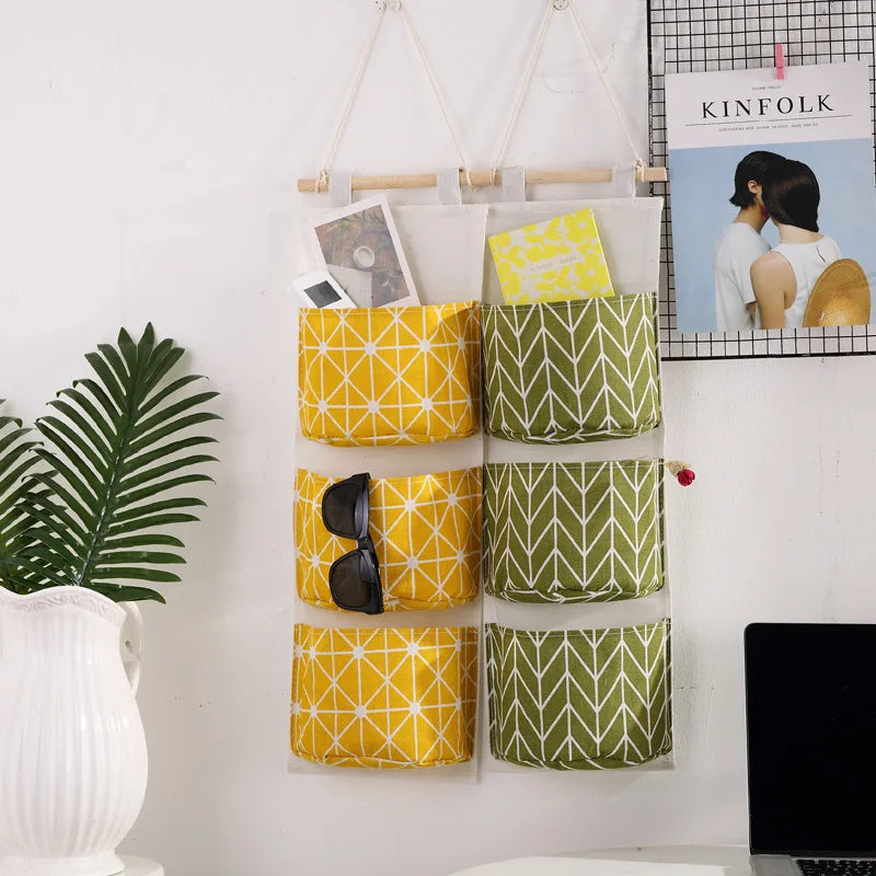 sac de rangement suspendu en coton et lin trois couches - vue 4 sur 9