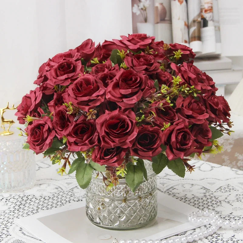 bouquet de roses décoratives en soie parfum de miel pour décoration intérieure - vue 3 sur 12
