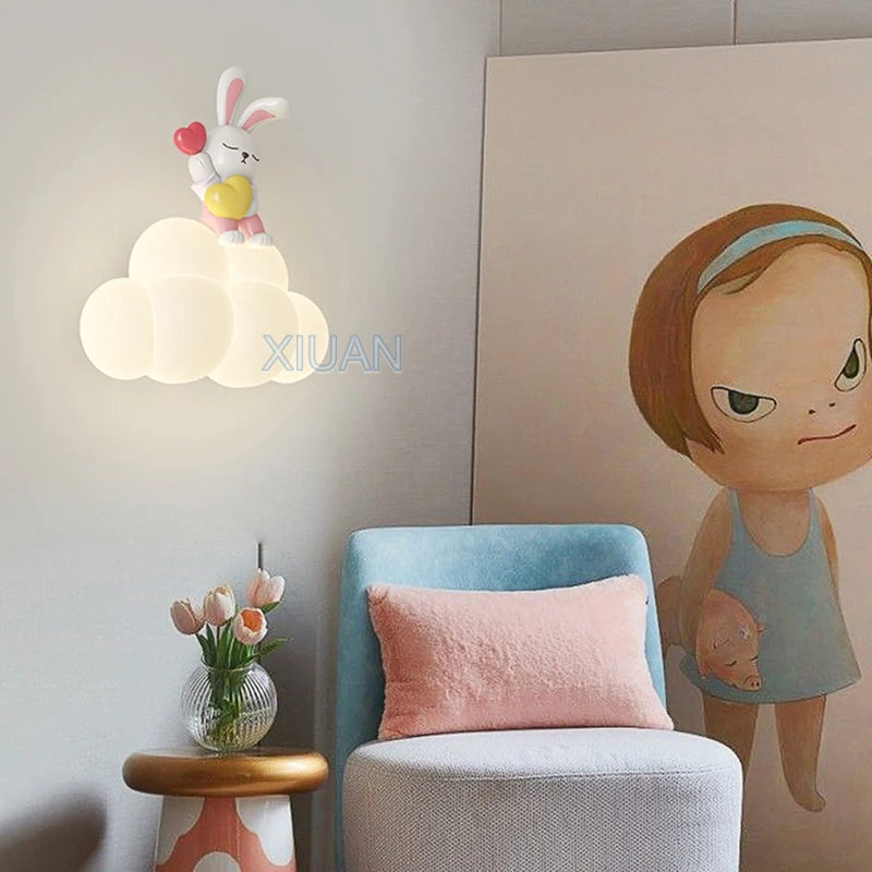 appliques murales créatives led pour enfants en forme d'ours ange lapin - vue 5 sur 9