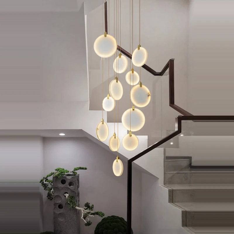 suspension led postmoderne en acier inoxydable et marbre