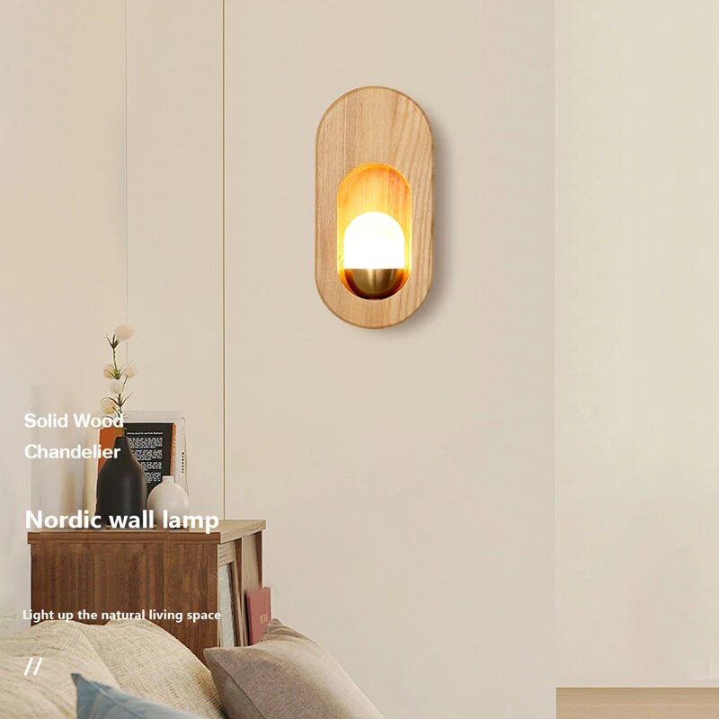 Applique murale LED nordique en bois massif - vue 2 sur 8