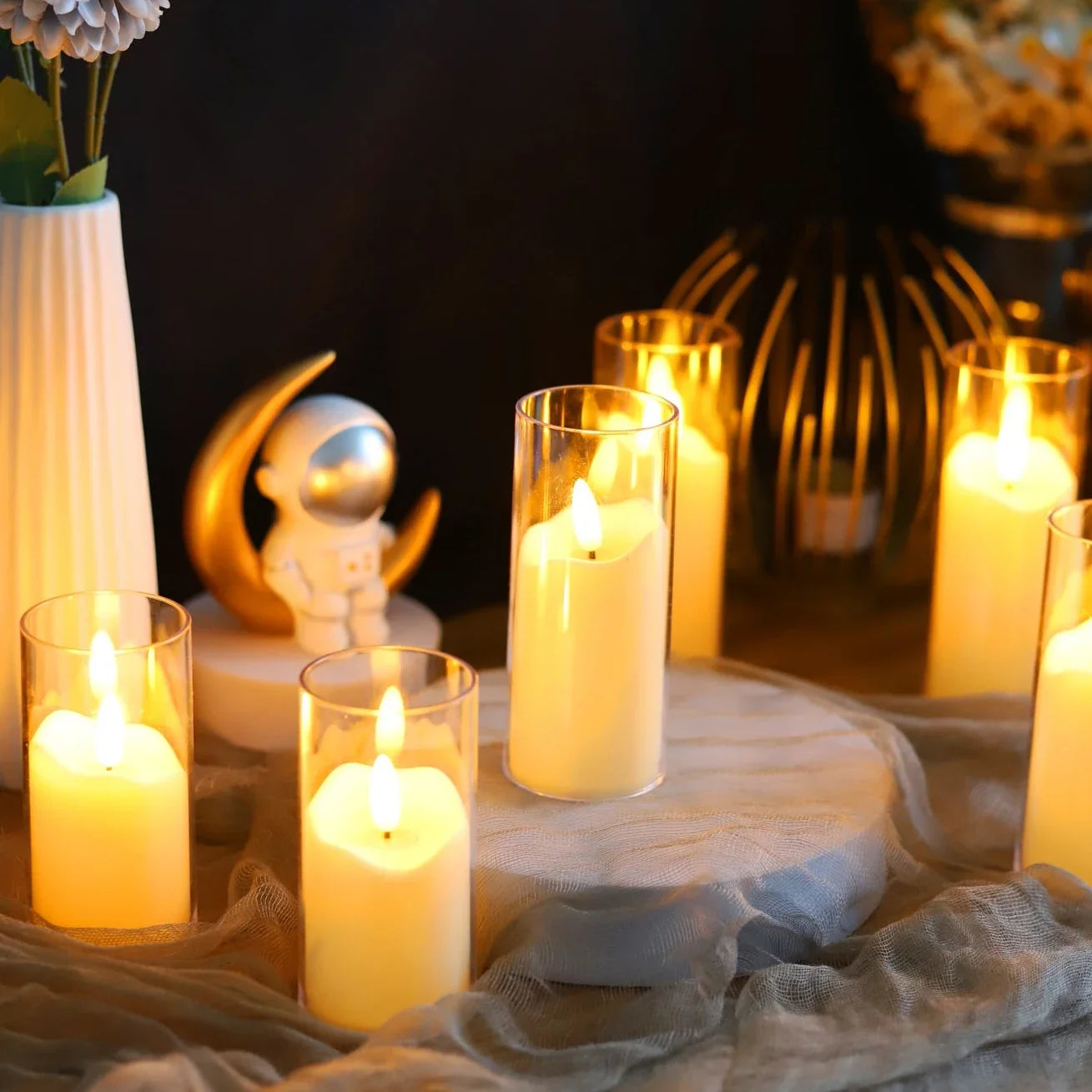 lot de 6 bougies led sans flamme en verre pour mariage et noël - vue 3 sur 9