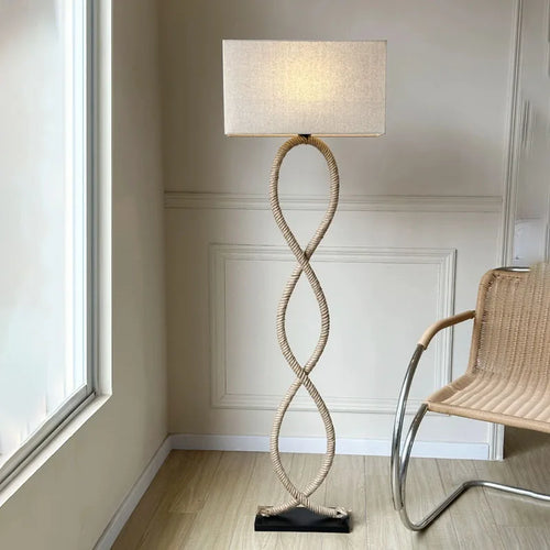 Nordique rétro Wabi Sabi chanvre corde tissu abat-jour lampadaire Led salon décor à la maison chambre canapé coin chevet lampe sur pied