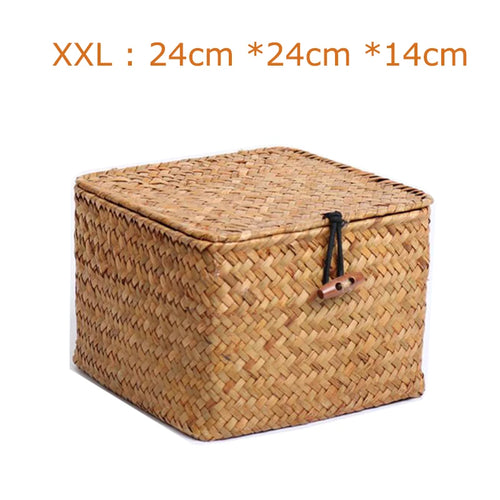 panier de rangement en algues tissé à la main avec couvercle - vue 12 sur 14