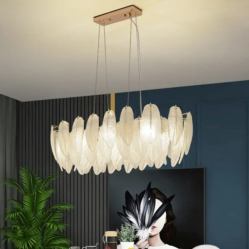 Feather Glass Led Chandelier Pendant Lights Suspension Hanging Lamp for Living Room Bedroom - vue 5 sur 12