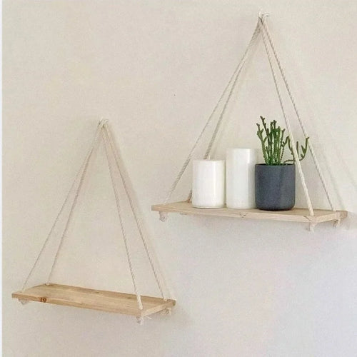 balançoire en bois suspendue étagère flottante pour plantes et décoration