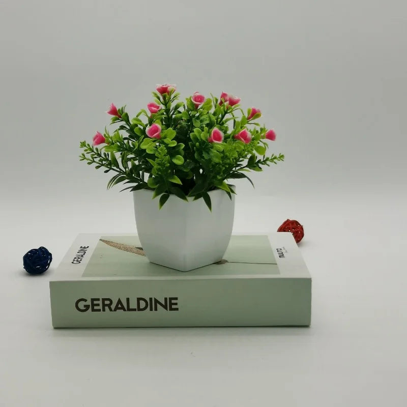 petite rose en pot bonsaï décoration plantes artificielles pour intérieur - vue 12 sur 12
