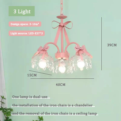 lustre mignon pour chambre de petite fille avec nœud rose en cristal - vue 9 sur 9