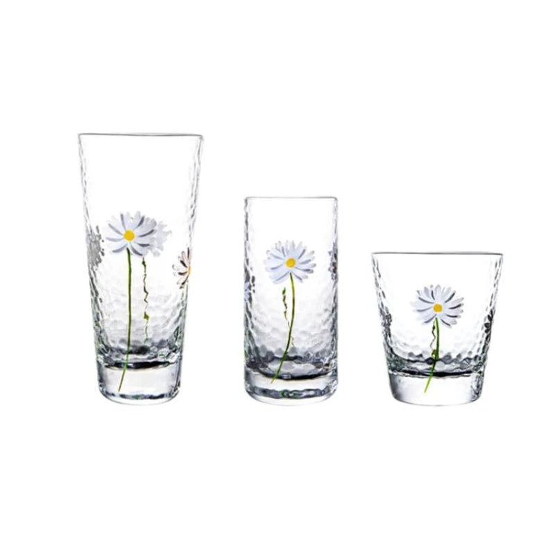verre martelé motif marguerite pour boissons résistant chaleur - vue 6 sur 7