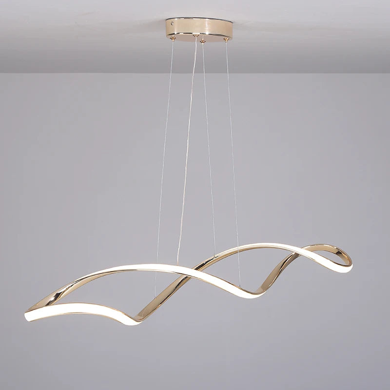 Lustre LED modernes pour salle à manger salon chambre L92cm Or / Chrome / Noir Télécommande - vue 6 sur 9