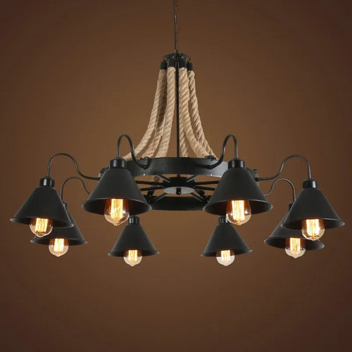 Vintage Hemp Rope Pendant Lamps Iron Lampshade Retro Coffee House Bar Indoor Lightings E27 Industrial Style Chain Pendant Light - vue 7 sur 12