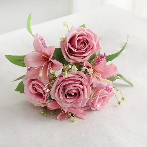 décoration mariage bouquet lys et roses artificiels parfumé fleurs de jardin - vue 3 sur 11