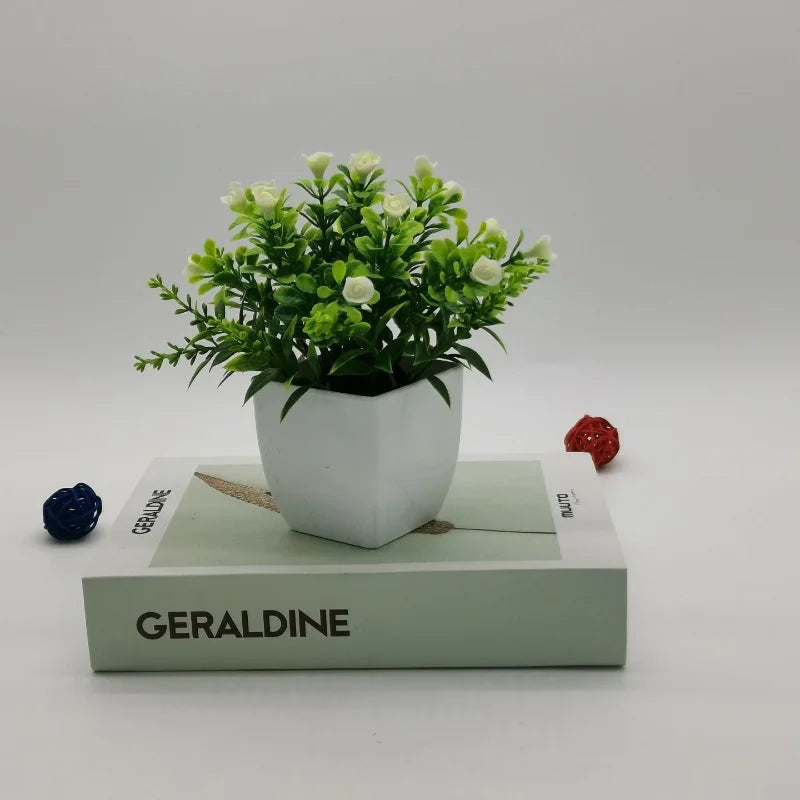 petite rose en pot bonsaï décoration plantes artificielles pour intérieur - vue 7 sur 12