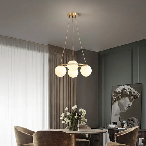 lustre 4 ampoules en verre et cuivre design nordique suspendu - vue 2 sur 6
