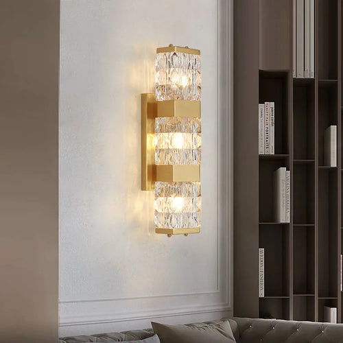 applique murale moderne en cristal clair avec acier inoxydable doré - vue 3 sur 7