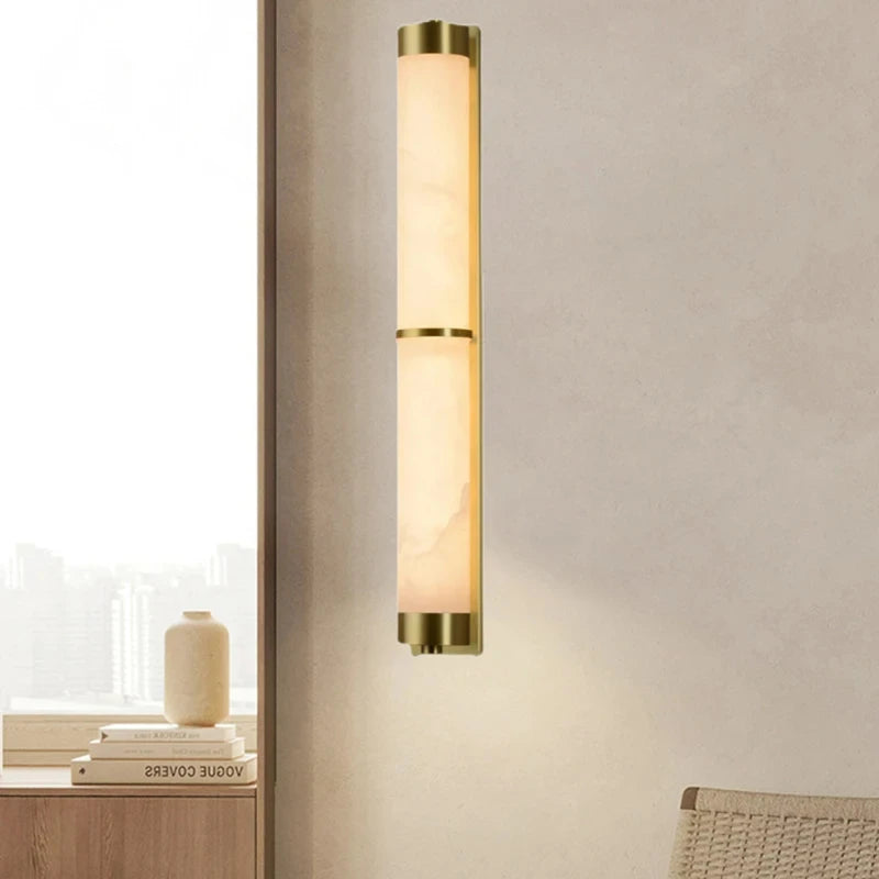applique murale cylindrique en marbre naturel et laiton doré pour hôtels
