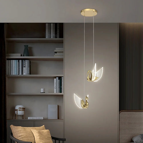 lustre suspendu led nordique design cygne de luxe - vue 2 sur 12