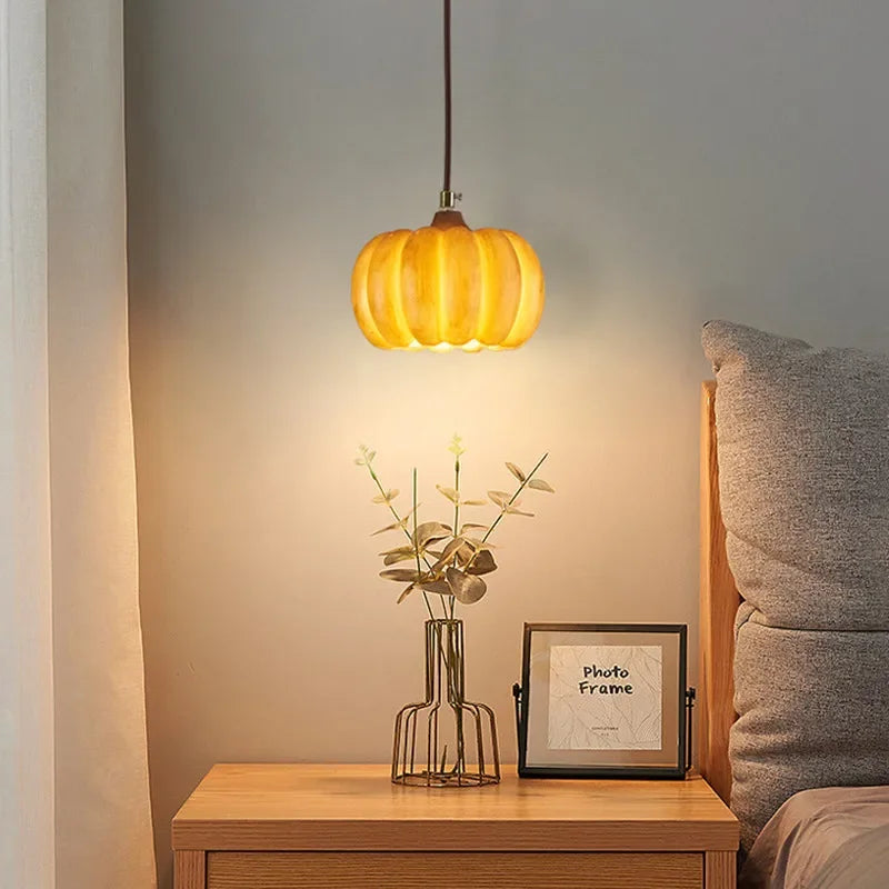 Designer Restaurant Island LED Chandelier Retro Resin Pumpkin Lamp Bedroom Wabi Sabi Pendant Lamps Home Decoration Light Fixture - vue 6 sur 18