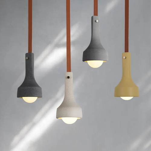 suspension industrielle en cuir et ciment rétro décoratif - vue 2 sur 17