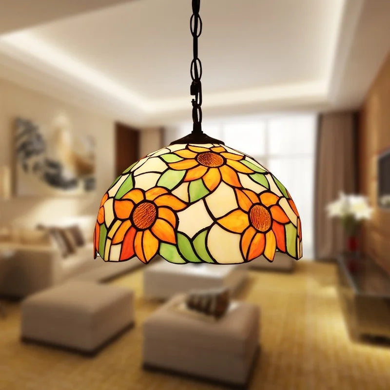 lustre rétro tiffany en verre teinté style industriel pour intérieur - vue 5 sur 11
