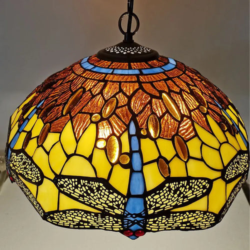 American 16 Inch Dragonfly Chandelier Tiffany Style Coffee Restaurant, Bar, Indoor Bar Lighting, Glass Antique Art Creativity - vue 4 sur 6