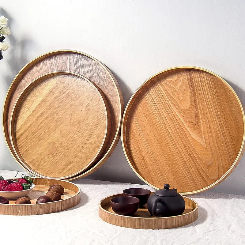 plateau rond japonais en bois pour service et thé - vue 3 sur 15