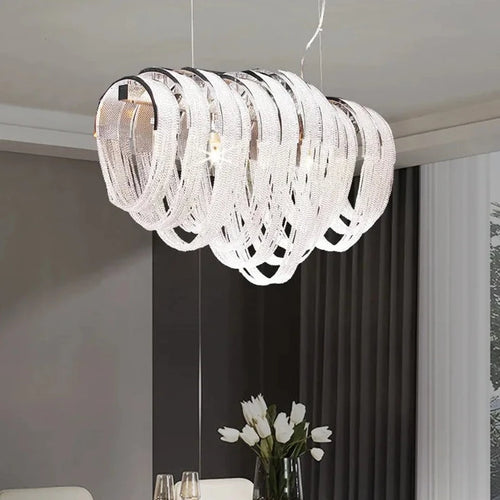 lustre nordique moderne en cristal avec led et glands - vue 2 sur 14