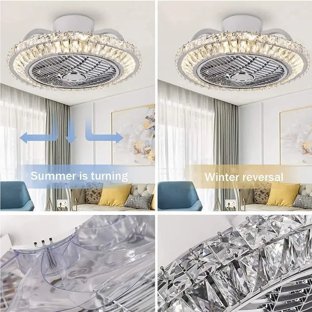 ventilateur de plafond cristal moderne avec lumière télécommande silencieuse 3 vitesses - vue 5 sur 7