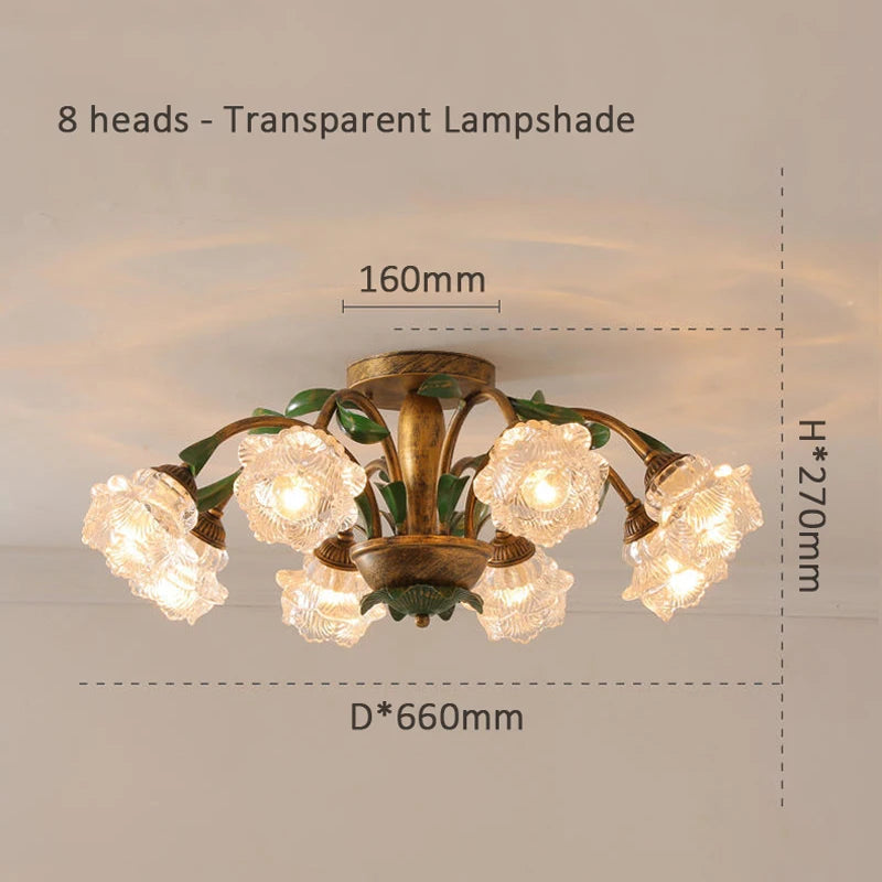 plafonnier led en verre 8 têtes style jardin français moderne pour magasin de fleurs