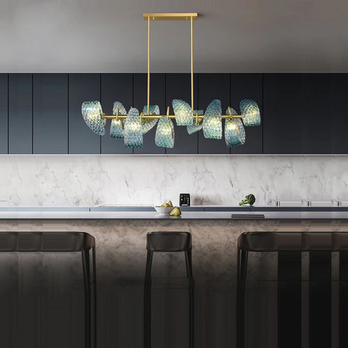lustre led art deco verre bleu