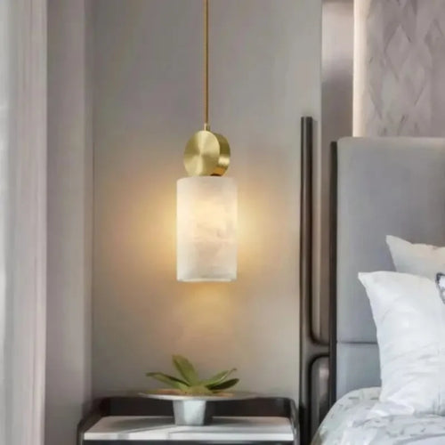 lustre en marbre et cuivre décoration nordique suspendue - vue 2 sur 8