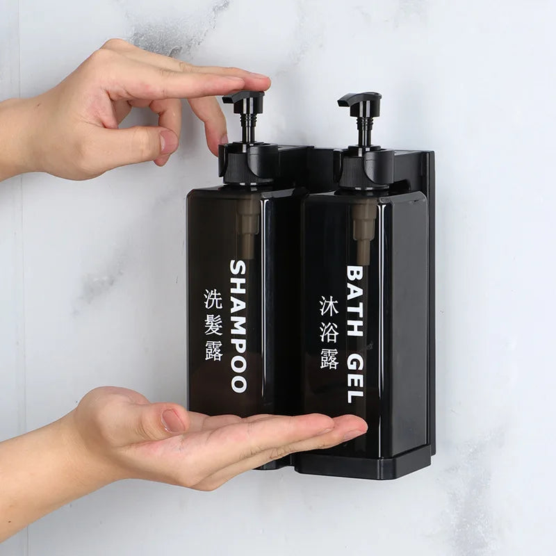 distributeur de shampoing et gel douche avec support mural - vue 3 sur 14
