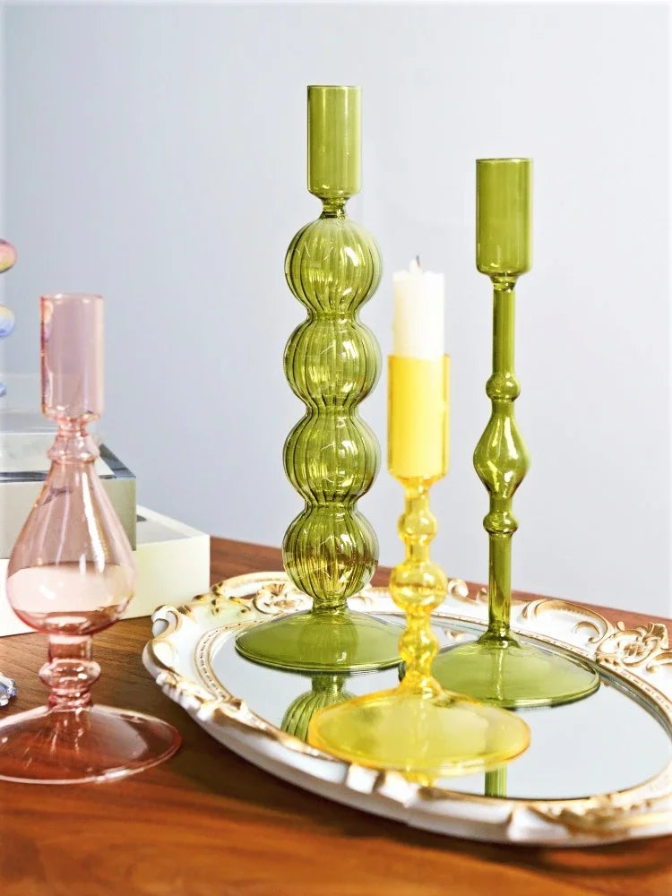 bougeoir en verre coloré pour décoration de mariage et centre de table - vue 6 sur 20