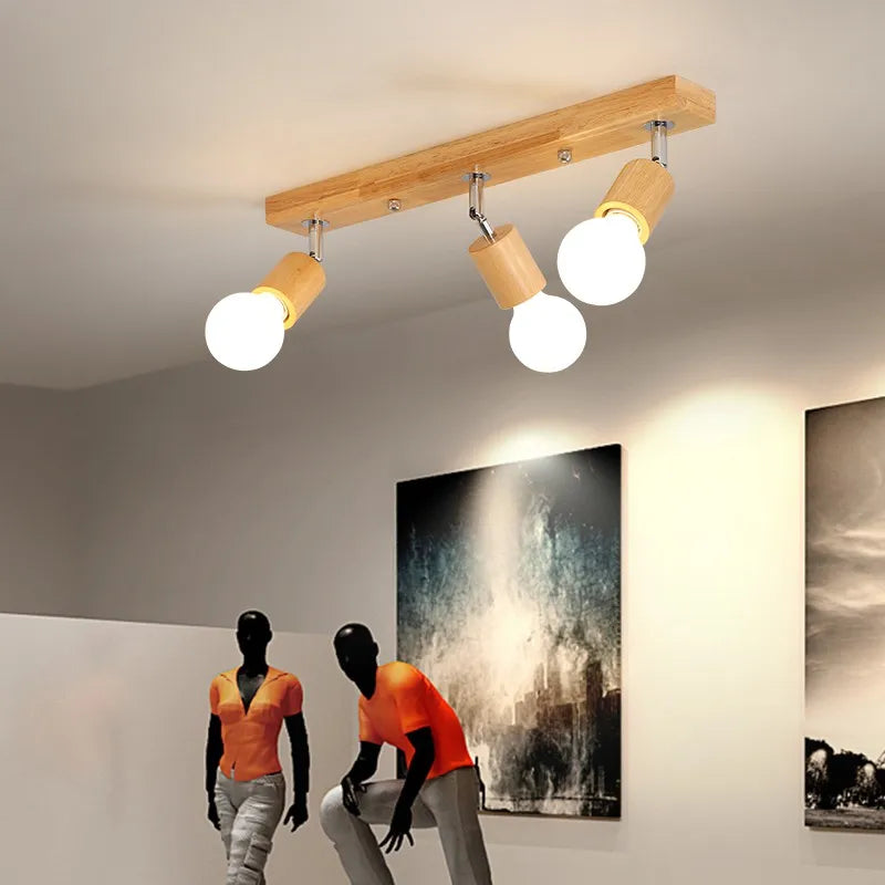Plafonnier avec spots Projecteur de style nordique LED couloir salle à manger japonais en bois massif