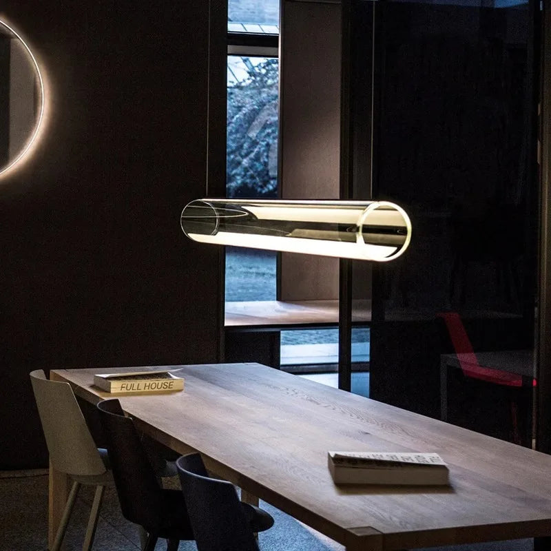 lustre en verre transparent moderne avec éclairage led décoratif - vue 3 sur 7