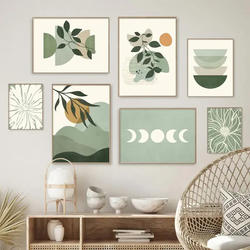 affiches boho géométriques soleil lune pour décoration intérieure