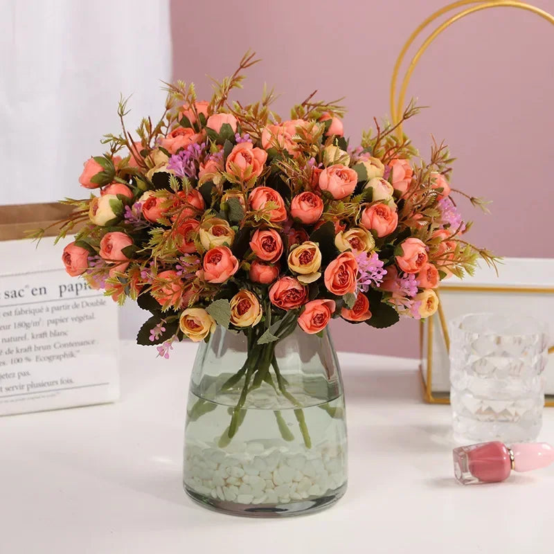 fleurs artificielles en soie bouquet de camélia décoratif - vue 4 sur 11
