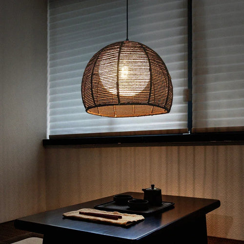 Hand-woven hemp rope chandelier stylish simple bedroom lamp balcony restaurant teahouse homestay decoration chandelier - vue 5 sur 11