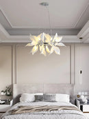 lustre carré en céramique avec pétales de fleurs suspendu