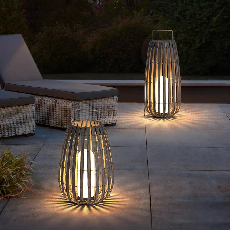 Jardin extérieur lumière solaire rotin IP65 étanche lampadaire Villa cour paysage pelouse lumière pour jardin Patio clôture décor